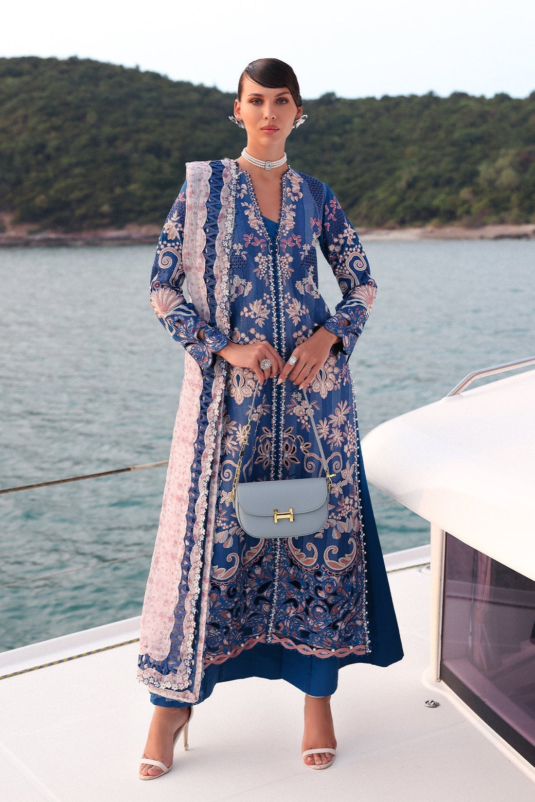 Afrozeh | Lawn 25 | Eclipse XS Blue Long Open Shirt