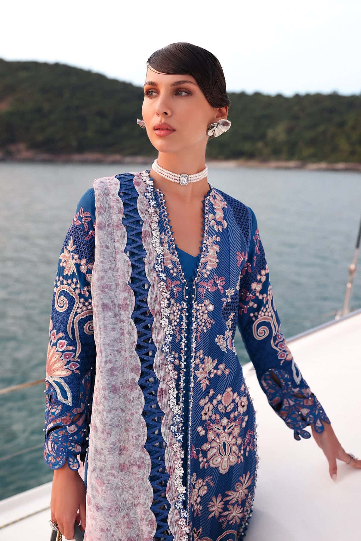 Afrozeh | Lawn 25 | Eclipse Custom Size Blue Lawn