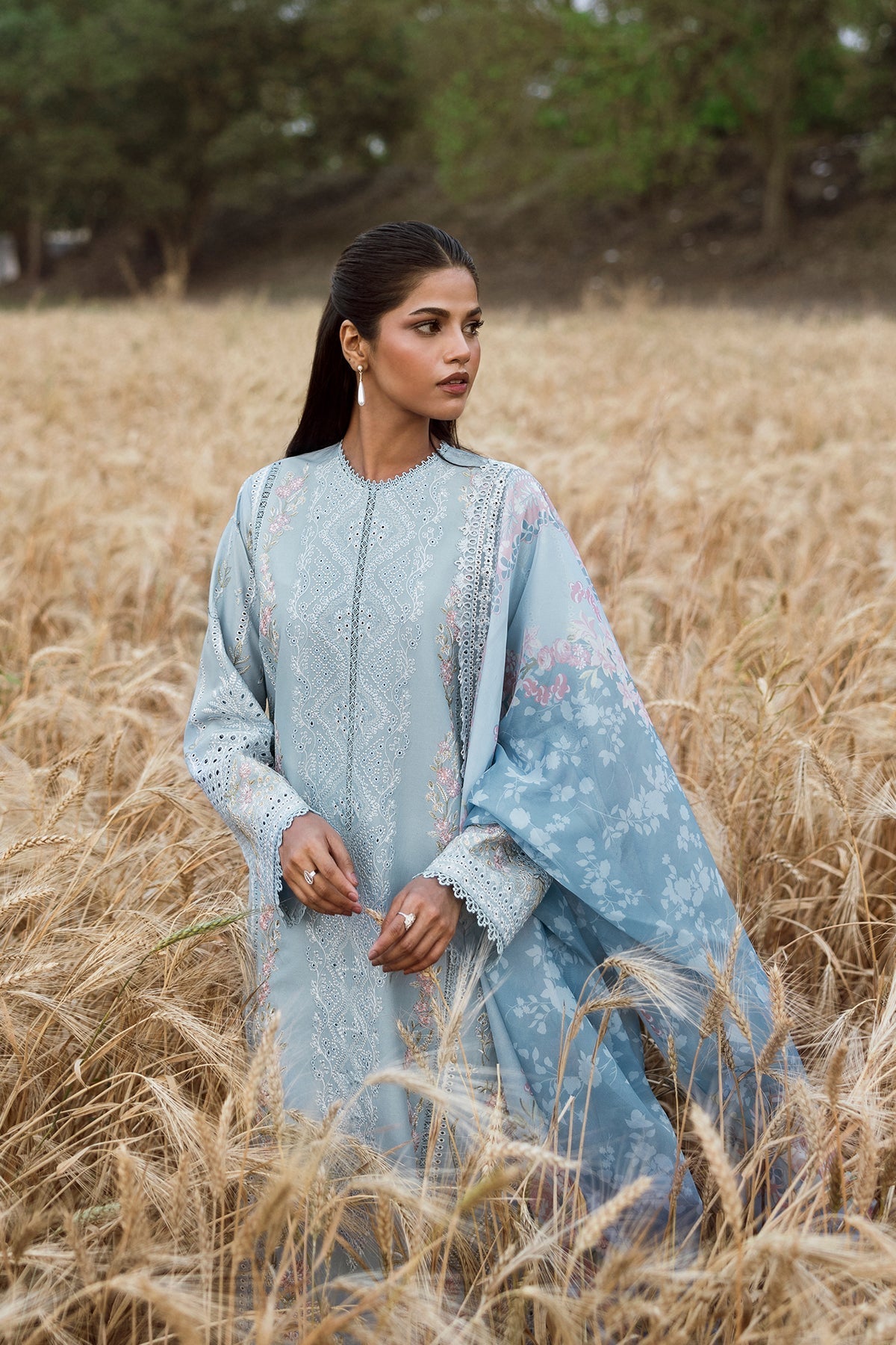 Afrozeh | Mulaqaat Lawn | Sukoon M Sky Blue Lawn