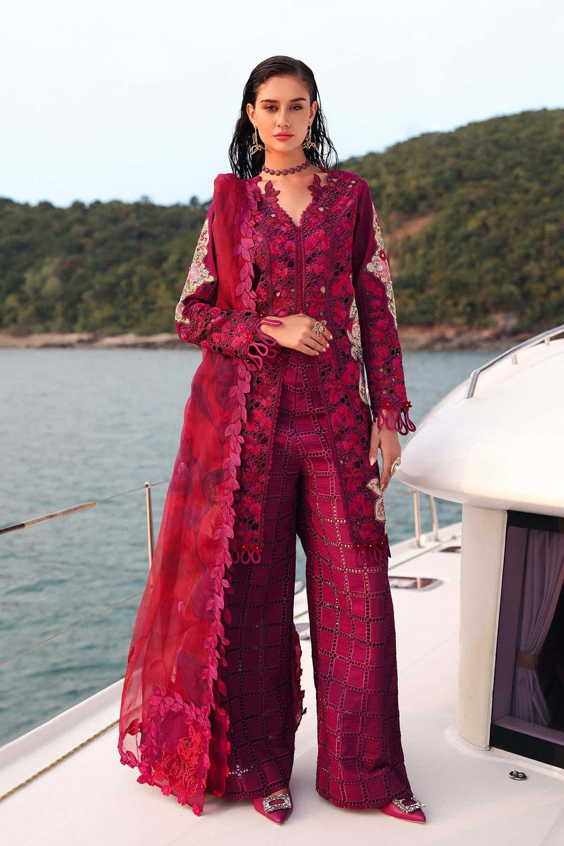 Afrozeh | Lawn 25 | Serene XS Magenta Lawn