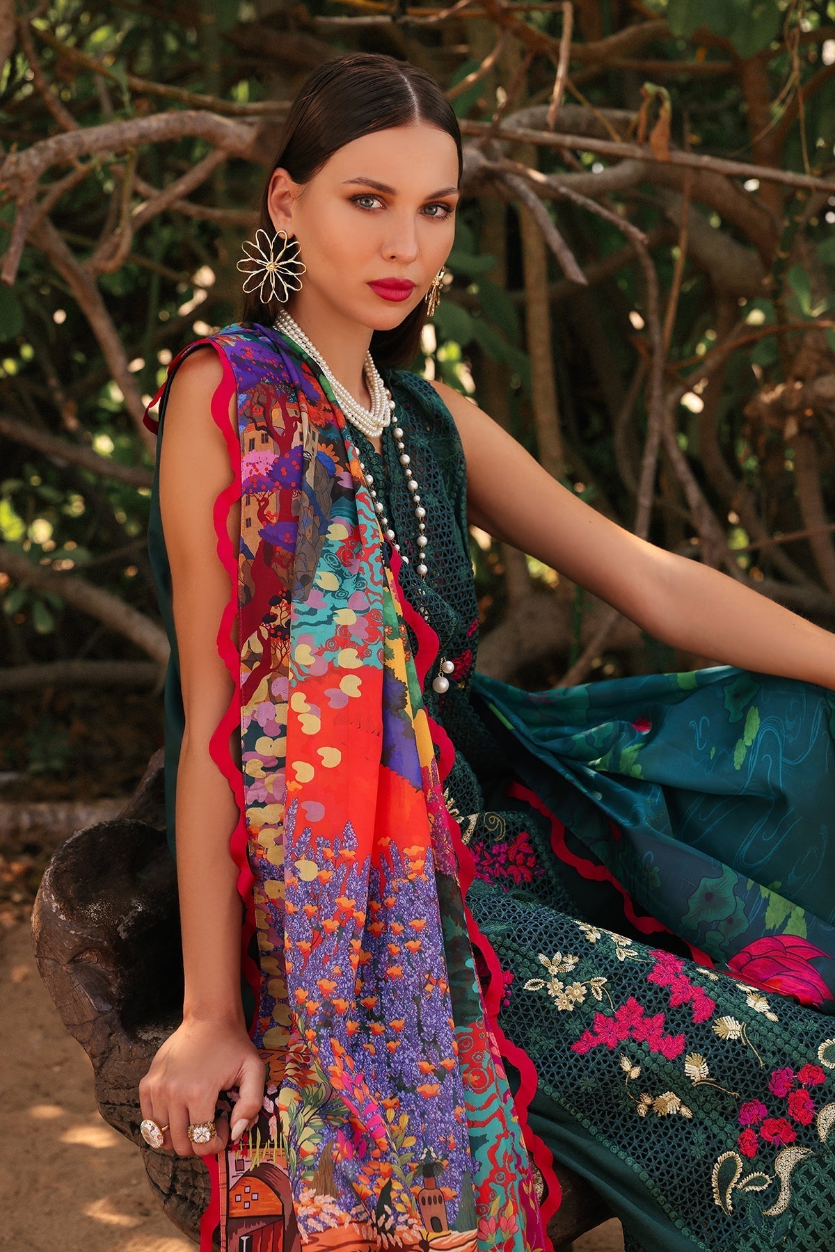 Afrozeh | Lawn 25 | Vermora XL Dark Green Lawn