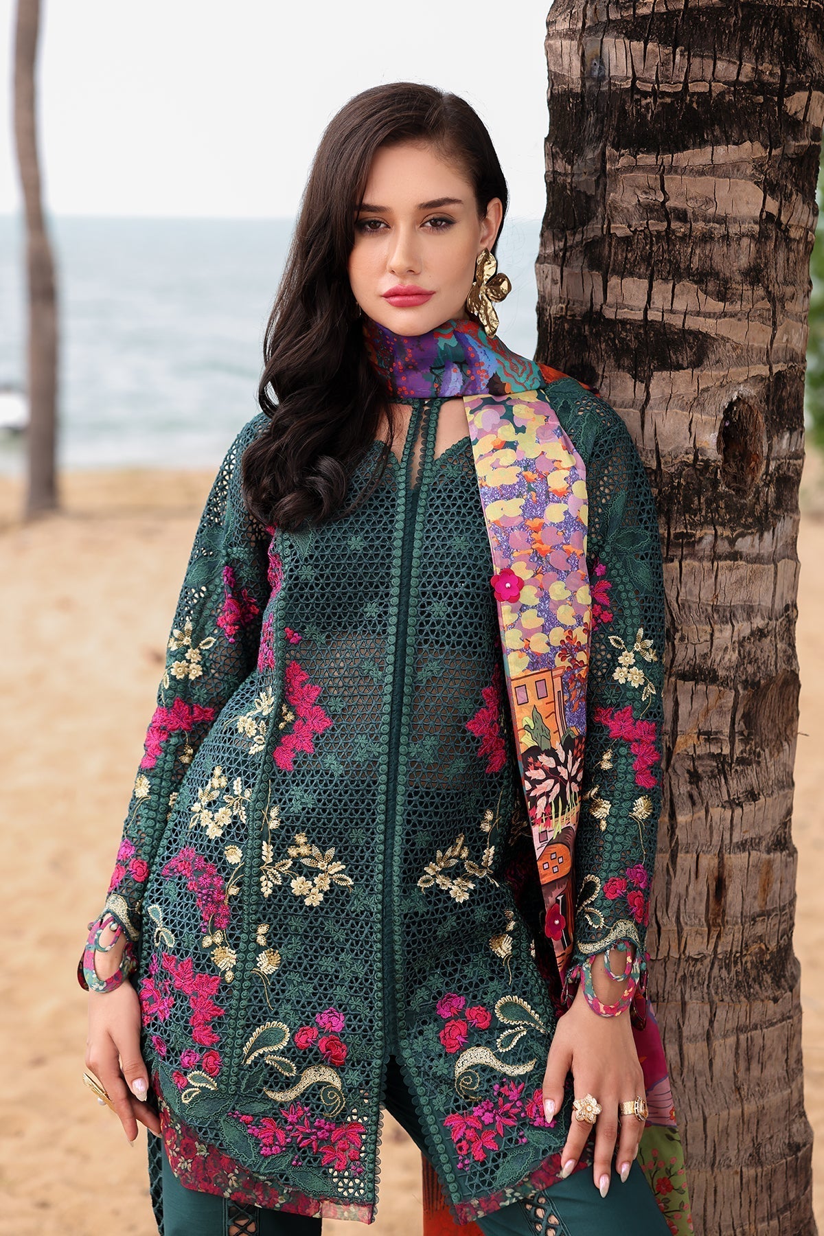 Afrozeh | Lawn 25 | Vermora M Dark Green Lawn