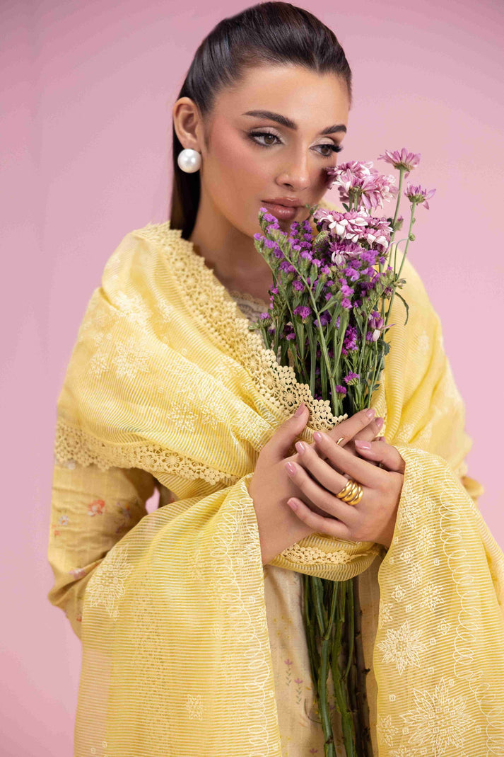 Aabyaan | Eid Pret 25 |MAHVEEN AP-04 M Dust Yellow Dobby Lawn