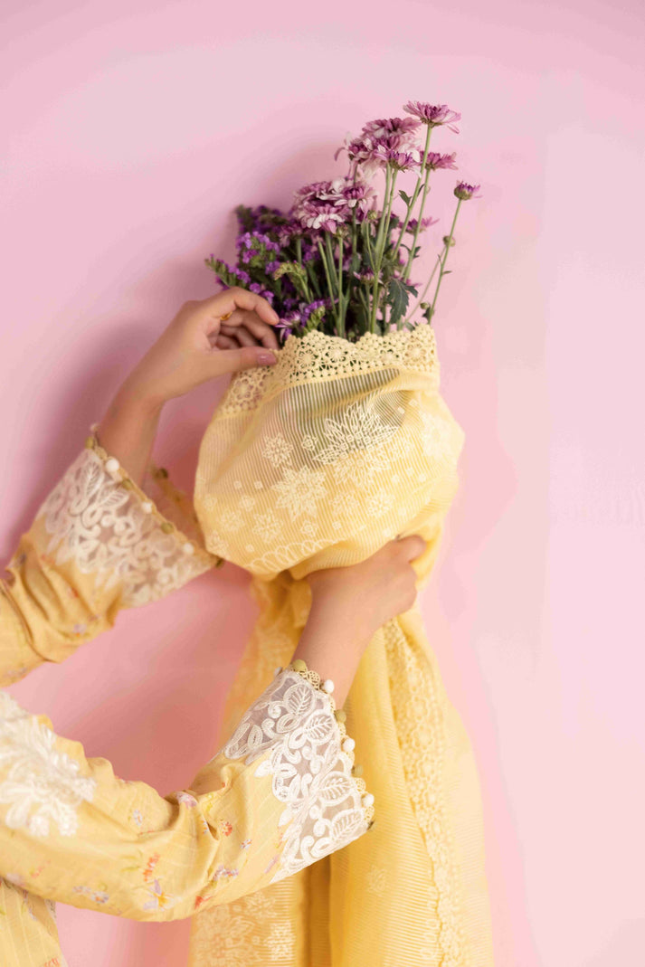 Aabyaan | Eid Pret 25 |MAHVEEN AP-04 L Dust Yellow Dobby Lawn