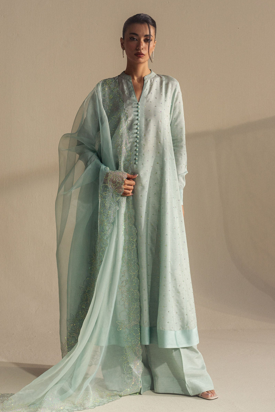 Zara Shahjahan | Fall Festive 24 | ZC-2068 XS Aqua Blue Raw Silk