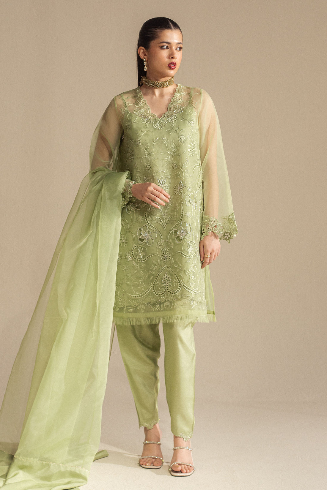 Zara Shahjahan | Fall Festive 24 | ZC-2074 XS Pistachio Green Organza