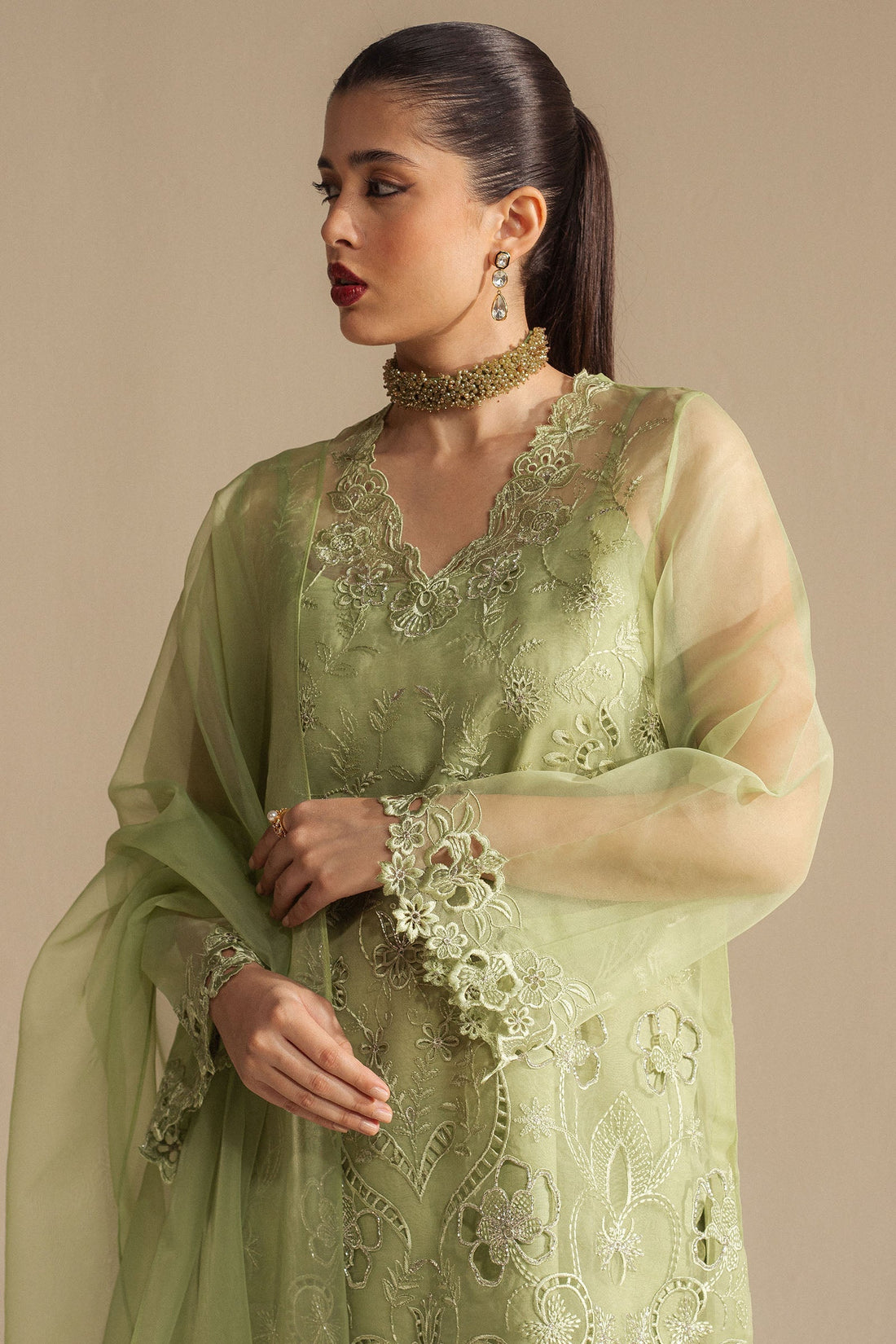 Zara Shahjahan | Fall Festive 24 | ZC-2074 XS Pistachio Green Organza