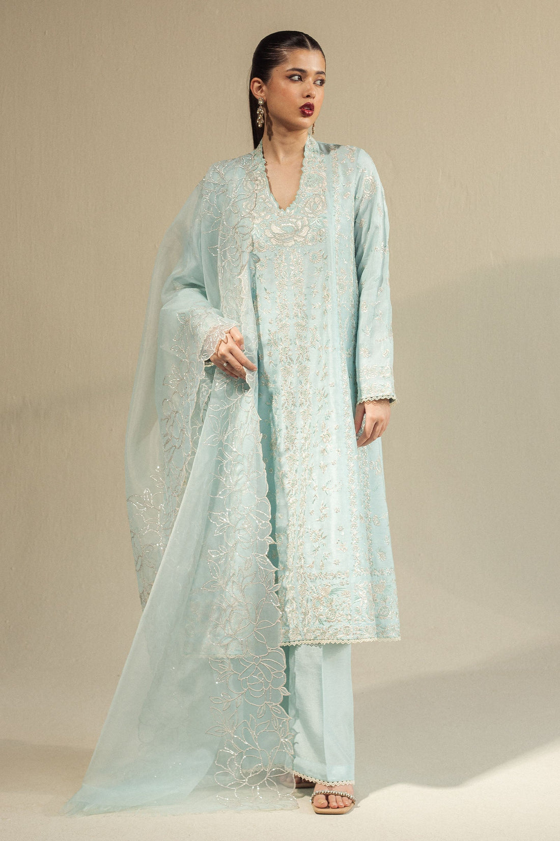 Zara Shahjahan | Fall Festive 24 | ZC-2077 XS Ice Blue Raw Silk