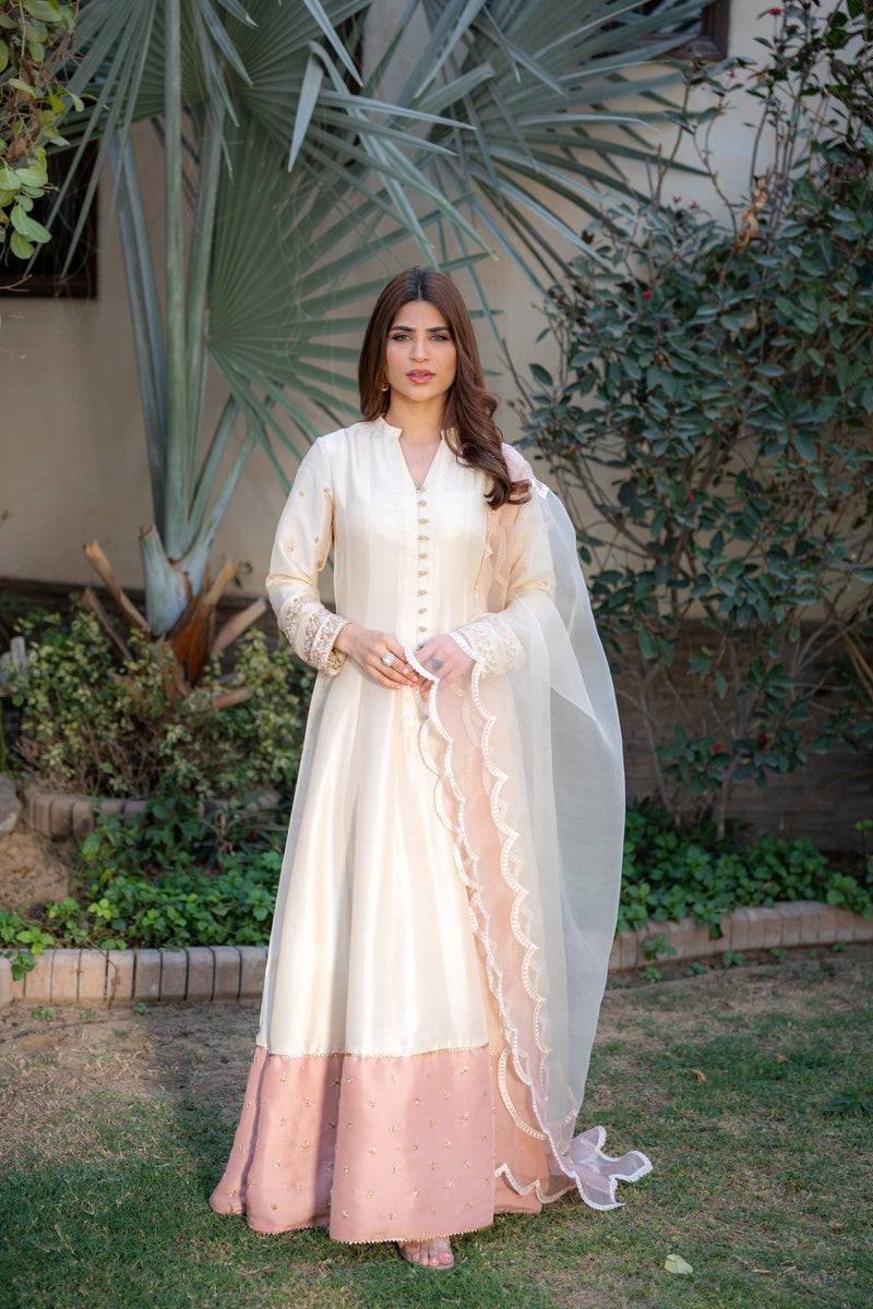 Wahaj M Khan | Pari Collection | Ivory Rawsilk Anarkali - Pakistani Designer Dress - by Wahaj M Khan - Type : Ladies Clothes - 100% Original at Saira Sultan