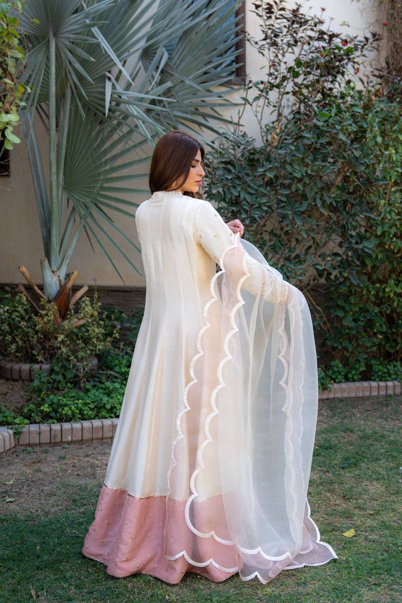 Wahaj M Khan | Pari Collection | Ivory Rawsilk Anarkali - Pakistani Designer Dress - by Wahaj M Khan - Type : Ladies Clothes - 100% Original at Saira Sultan