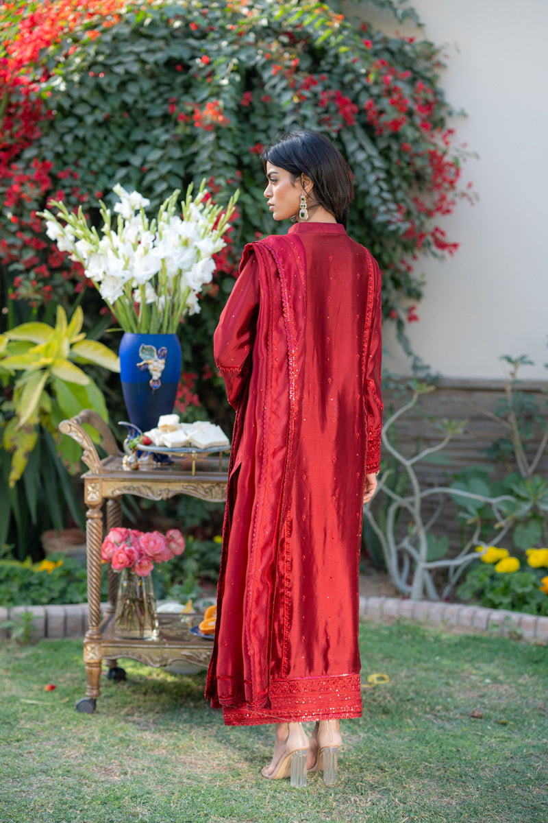 Wahaj M Khan | Pari Collection | Red Pari Sheesha Outfit - Pakistani Designer Dress - by Wahaj M Khan - Type : Ladies Clothes - 100% Original at Saira Sultan