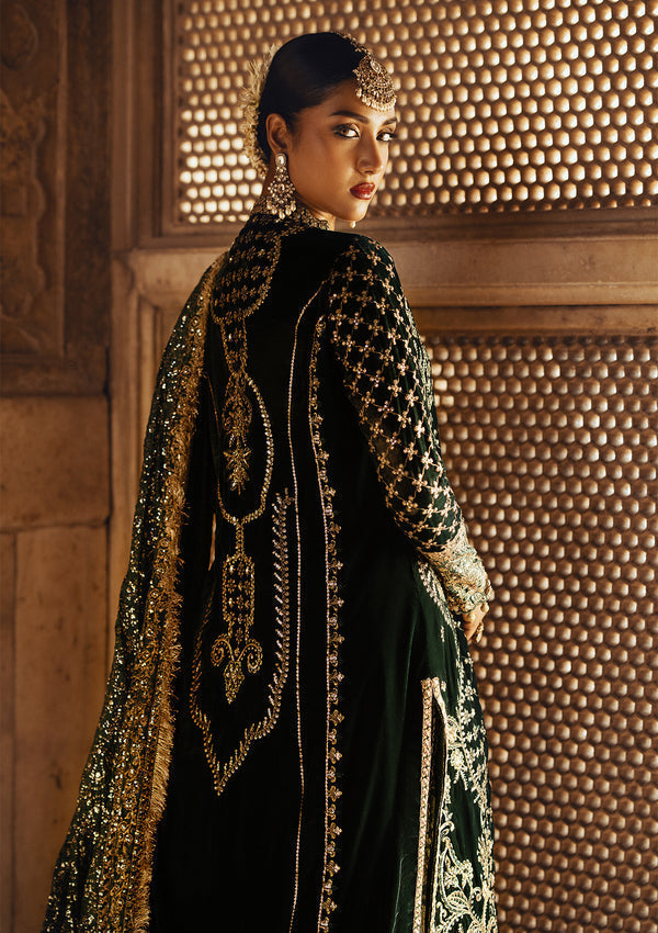 Aik Atelier | Dastoor Velvet 24 | DASTOOR - LOOK 02 M Bottle Green Velvet