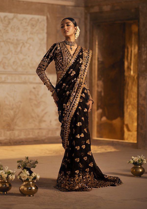 Aik Atelier | Dastoor Velvet 24 | DASTOOR - LOOK 04 XS Deep Chocolate Chiffon