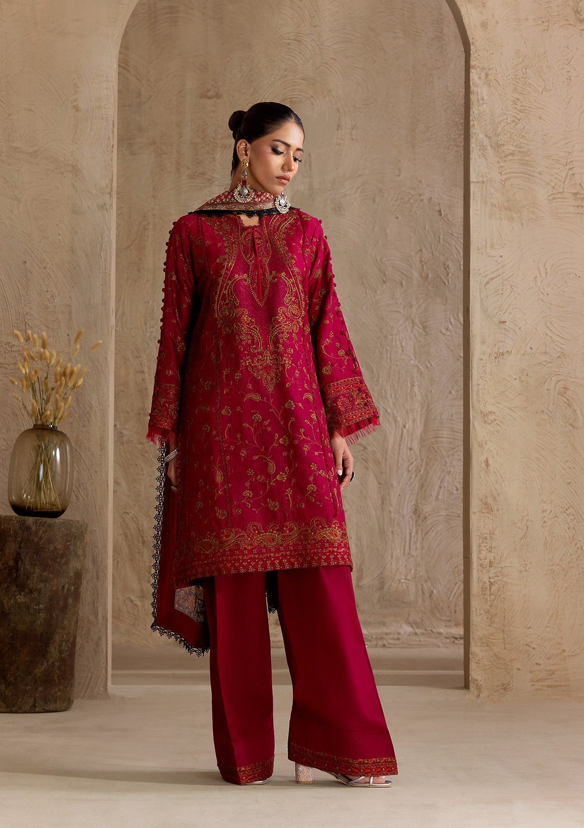 Aik Atelier | RTW 25 | LOOK 05 L Deep Red Jacquard Lawn