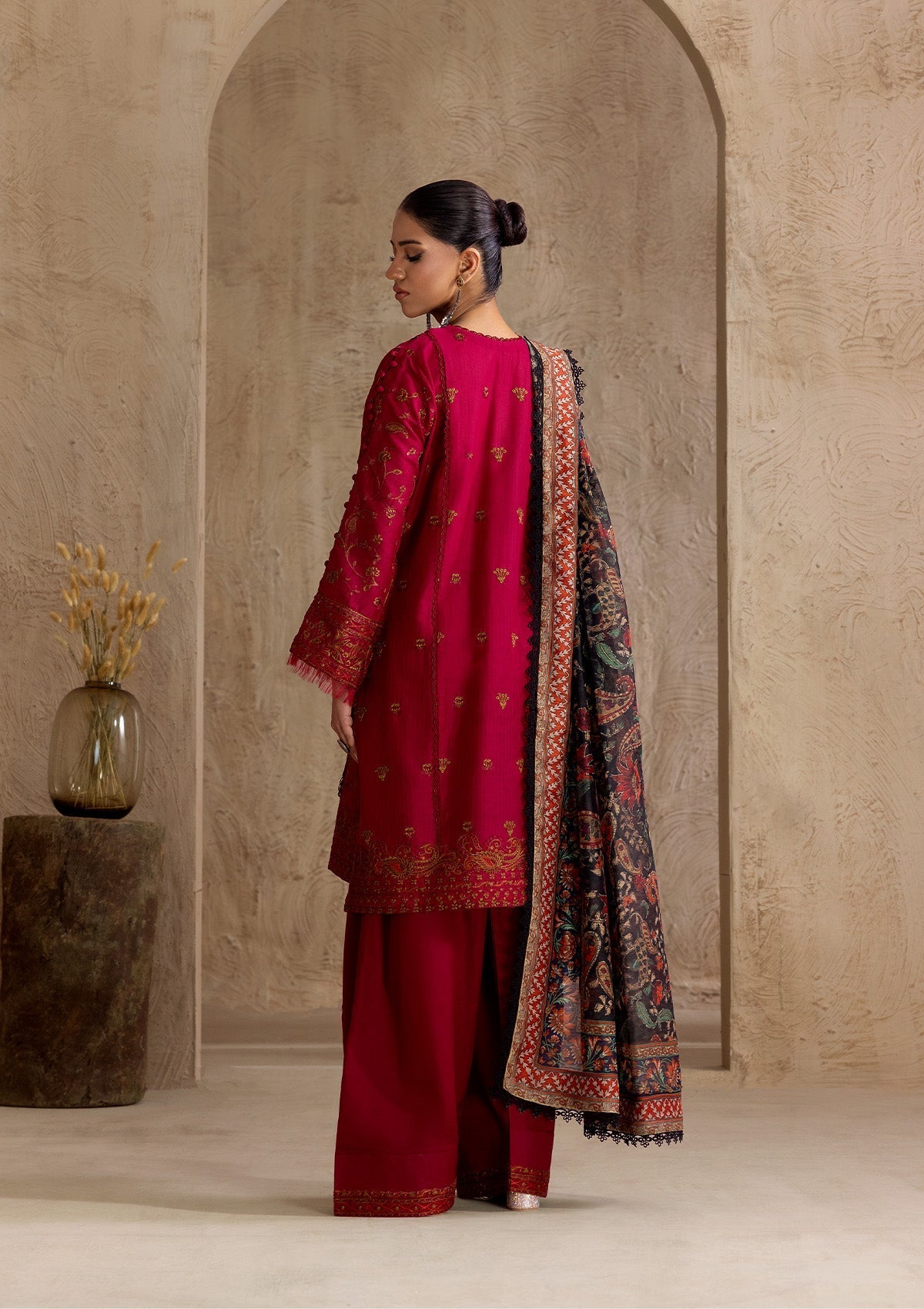 Aik Atelier | RTW 25 | LOOK 05 S Deep Red Jacquard Lawn