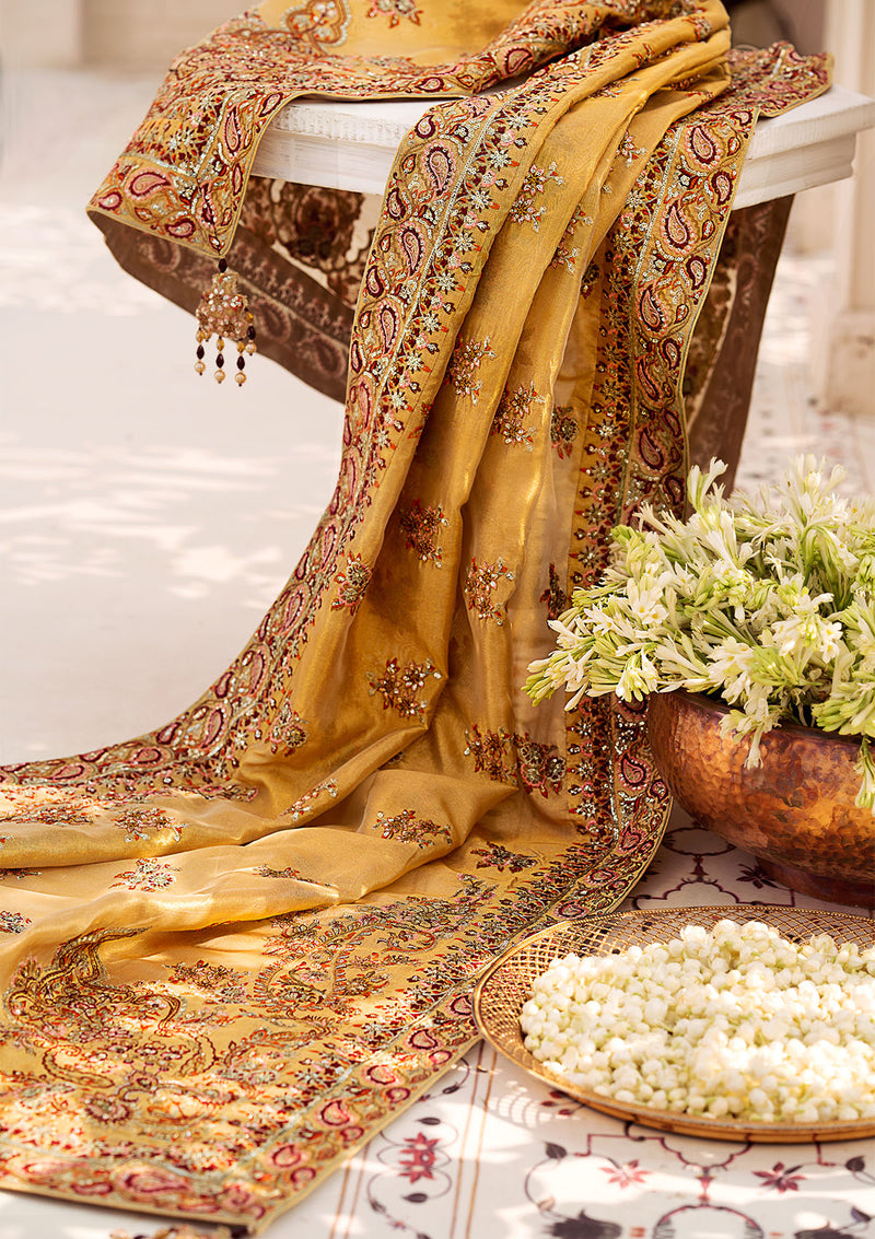 Aik Atelier | Wedding Festive 24 | INDIAN GOLD TISSUE SHAWL - Pakistani Designer Dress - by Aik Atelier | Type: Bridal - 100% Original at Saira Sultan