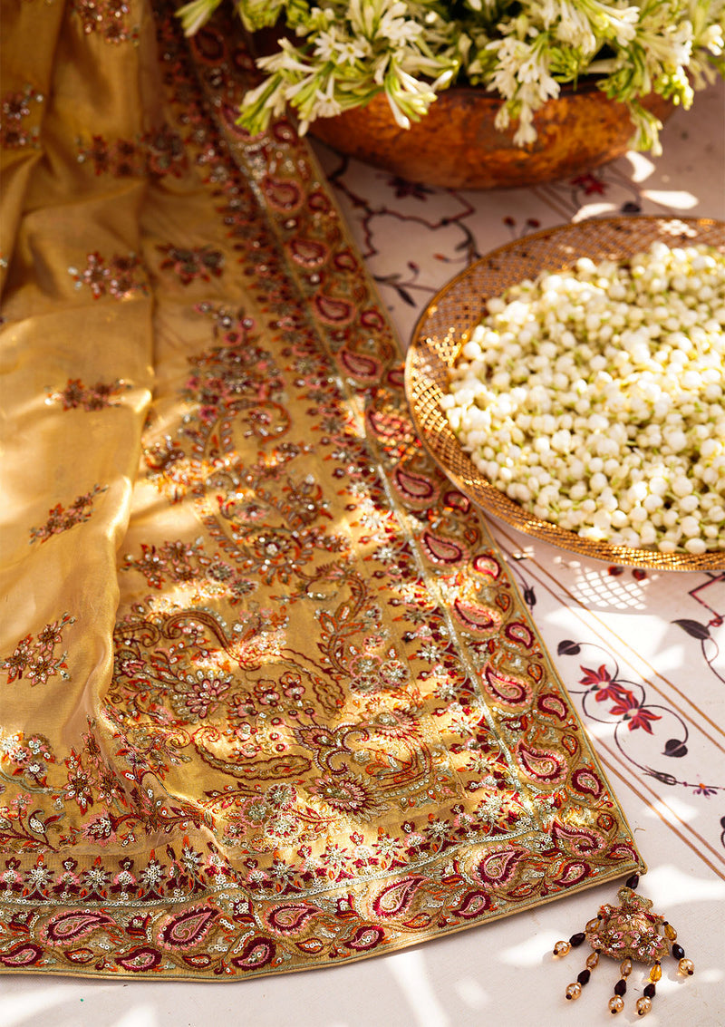Aik Atelier | Wedding Festive 24 | INDIAN GOLD TISSUE SHAWL - Pakistani Designer Dress - by Aik Atelier | Type: Bridal - 100% Original at Saira Sultan