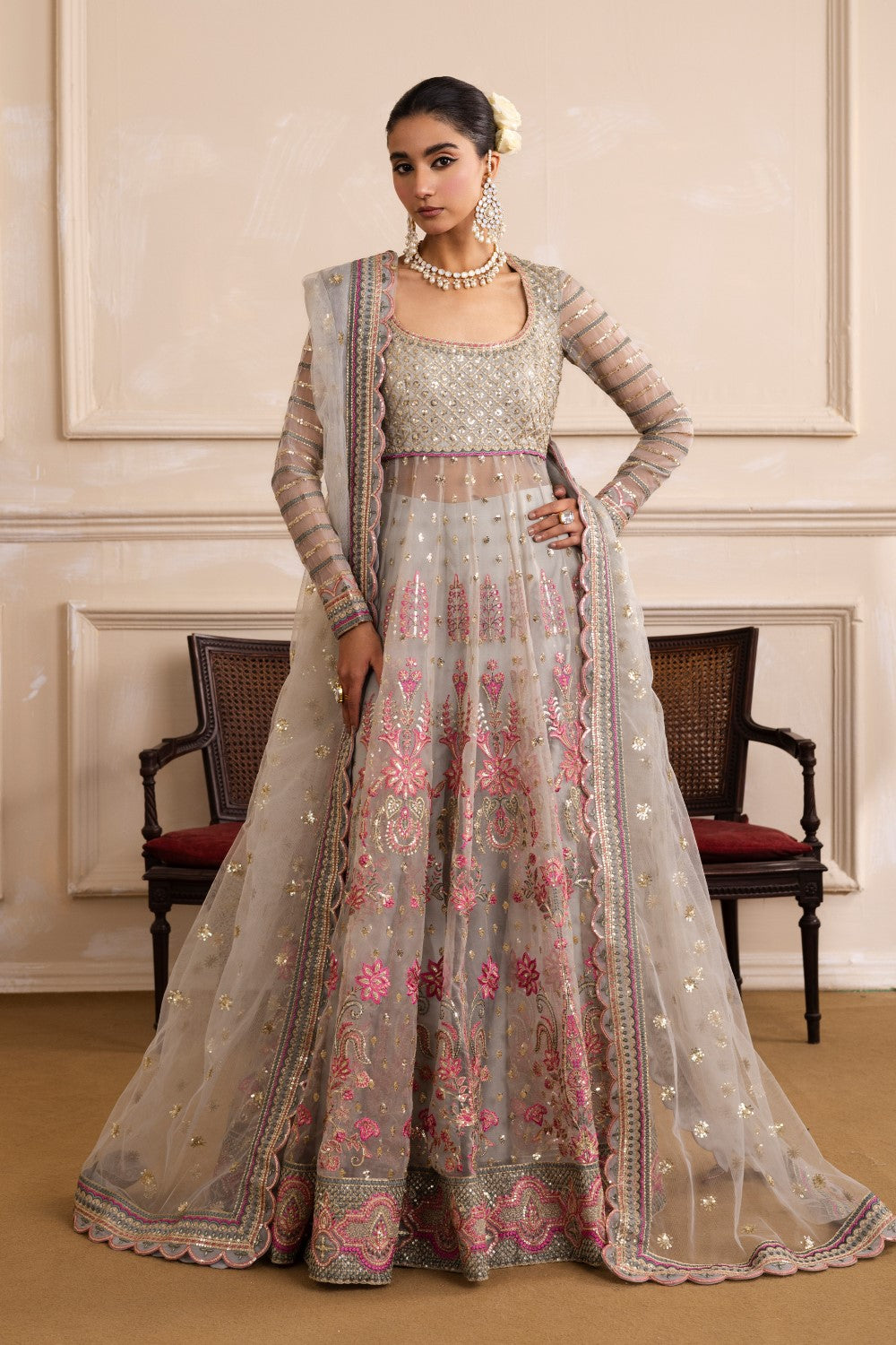 Maryum N Maria | Izara Formals | AMUMET - MW40026 XS Gray Organza
