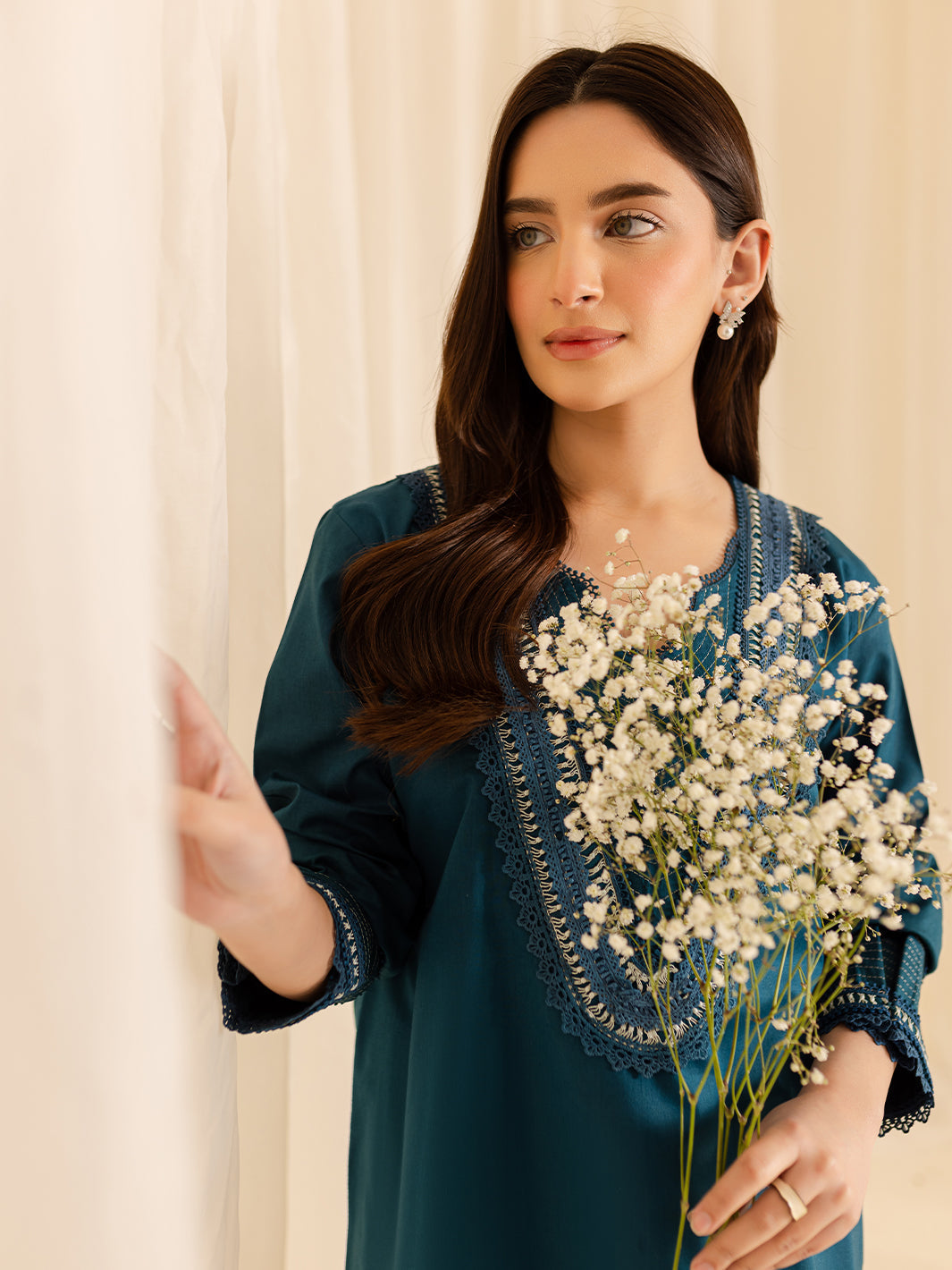 Mahnur | Petal Whispers Lawn Pret | Asteria XL Dark Teal Lawn