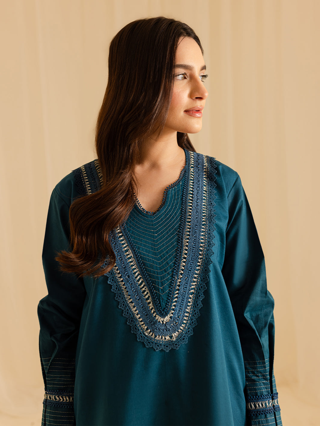 Mahnur | Petal Whispers Lawn Pret | Asteria M Dark Teal Lawn