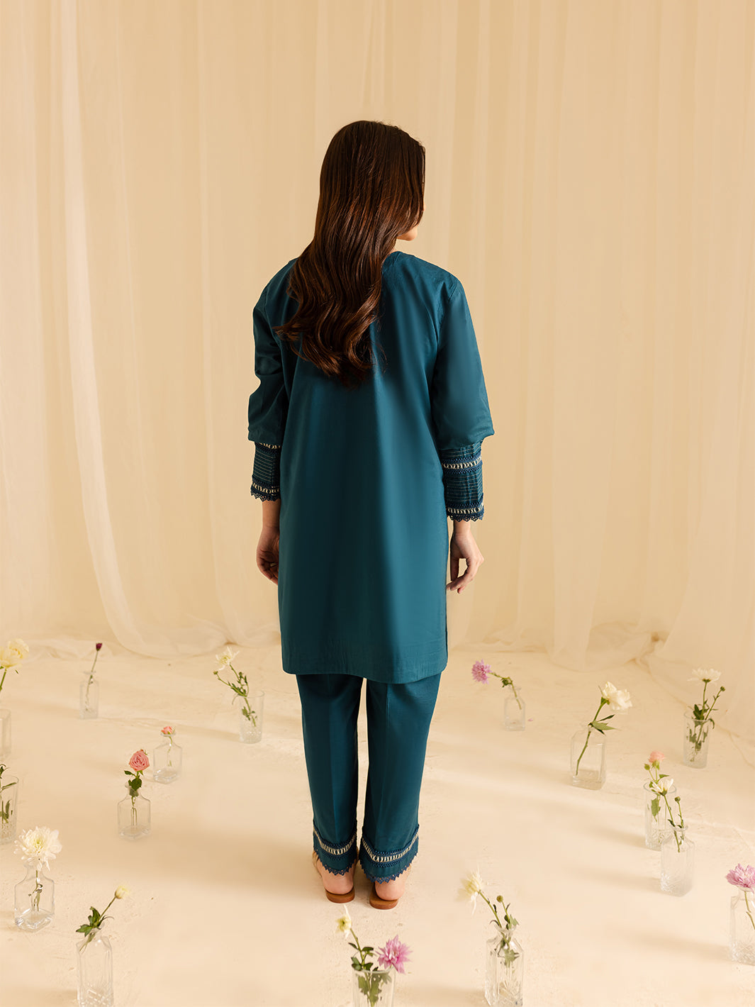 Mahnur | Petal Whispers Lawn Pret | Asteria XS Dark Teal Lawn