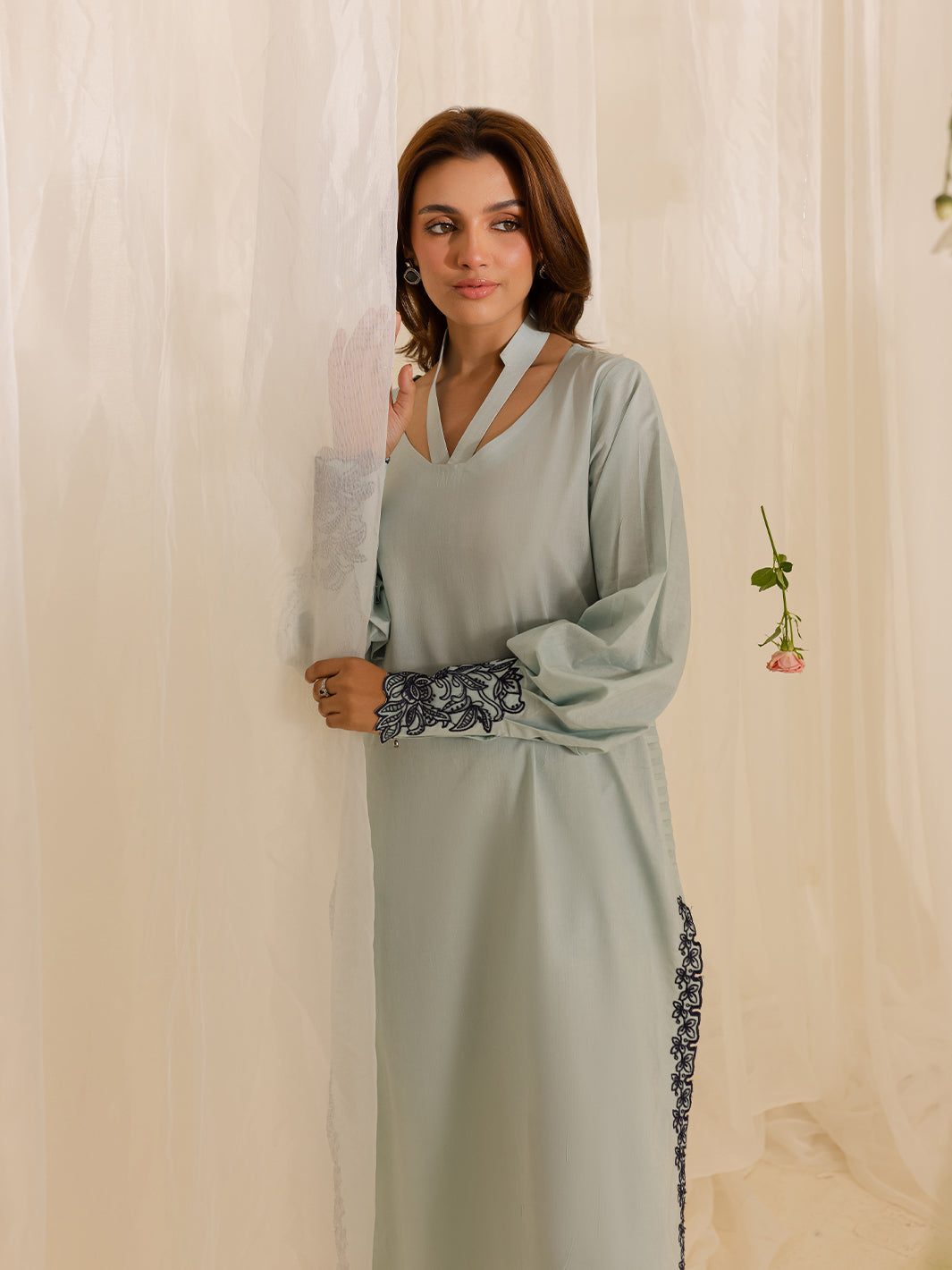 Mahnur | Petal Whispers Lawn Pret | Crystal L Ice Blue Lawn
