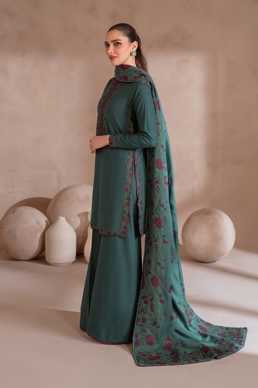 Iznik | Exclusive Winter | UE-370 XL Teal Green Khaddar