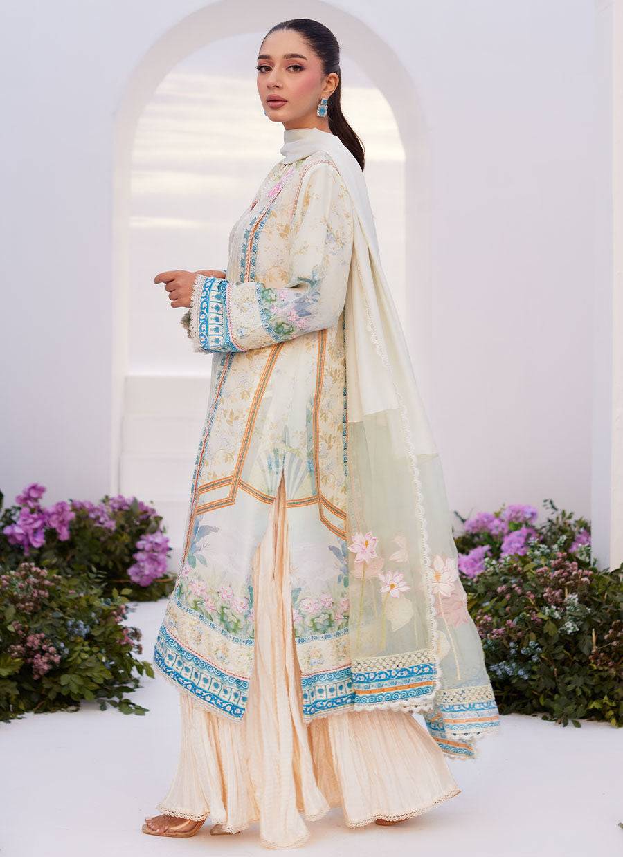 Farah Talib Aziz | Zaza Prints 24 | TURKISH AQUA SHIRT AND DUPATTA - Pakistani Designer Dress - by Farah Talib Aziz | Type: Luxury - 100% Original at Saira Sultan
