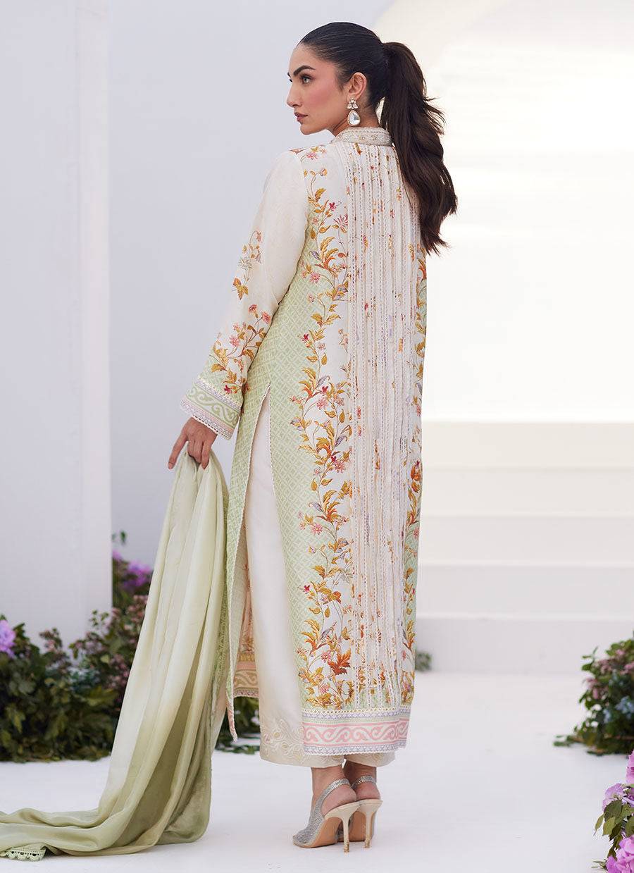 Farah Talib Aziz | Zaza Prints 24 | SAGE TRELLIS SHIRT AND DUPATTA - Pakistani Designer Dress - by Farah Talib Aziz | Type: Luxury - 100% Original at Saira Sultan