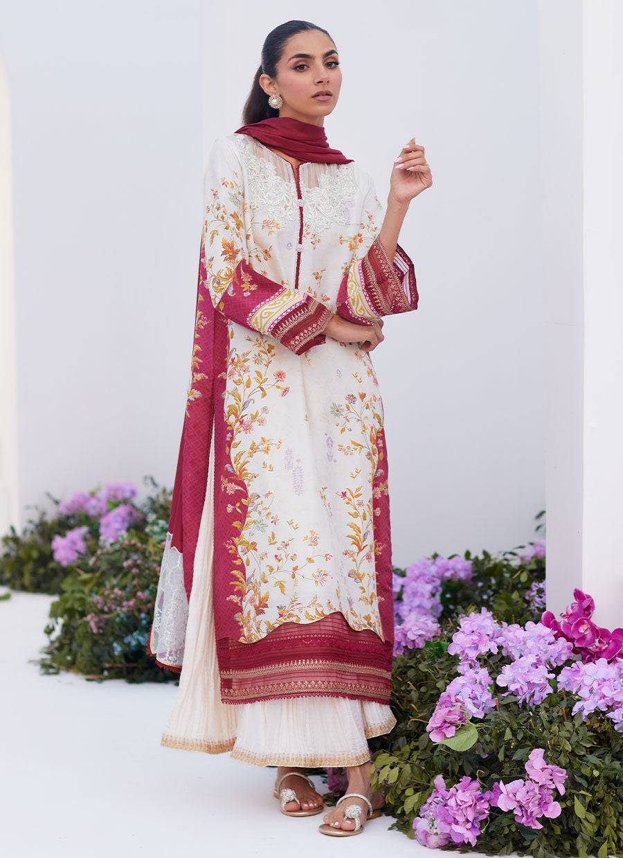 Farah Talib Aziz | Zaza Prints 24 | SANGRIA TRELLIS SHIRT AND DUPATTA - Pakistani Designer Dress - by Farah Talib Aziz | Type: Luxury - 100% Original at Saira Sultan