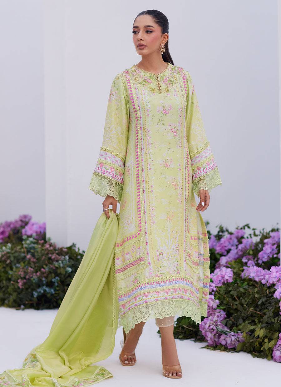 Farah Talib Aziz | Zaza Prints 24 | KELLY LIME SHIRT AND DUPATTA - Pakistani Designer Dress - by Farah Talib Aziz | Type: Luxury - 100% Original at Saira Sultan