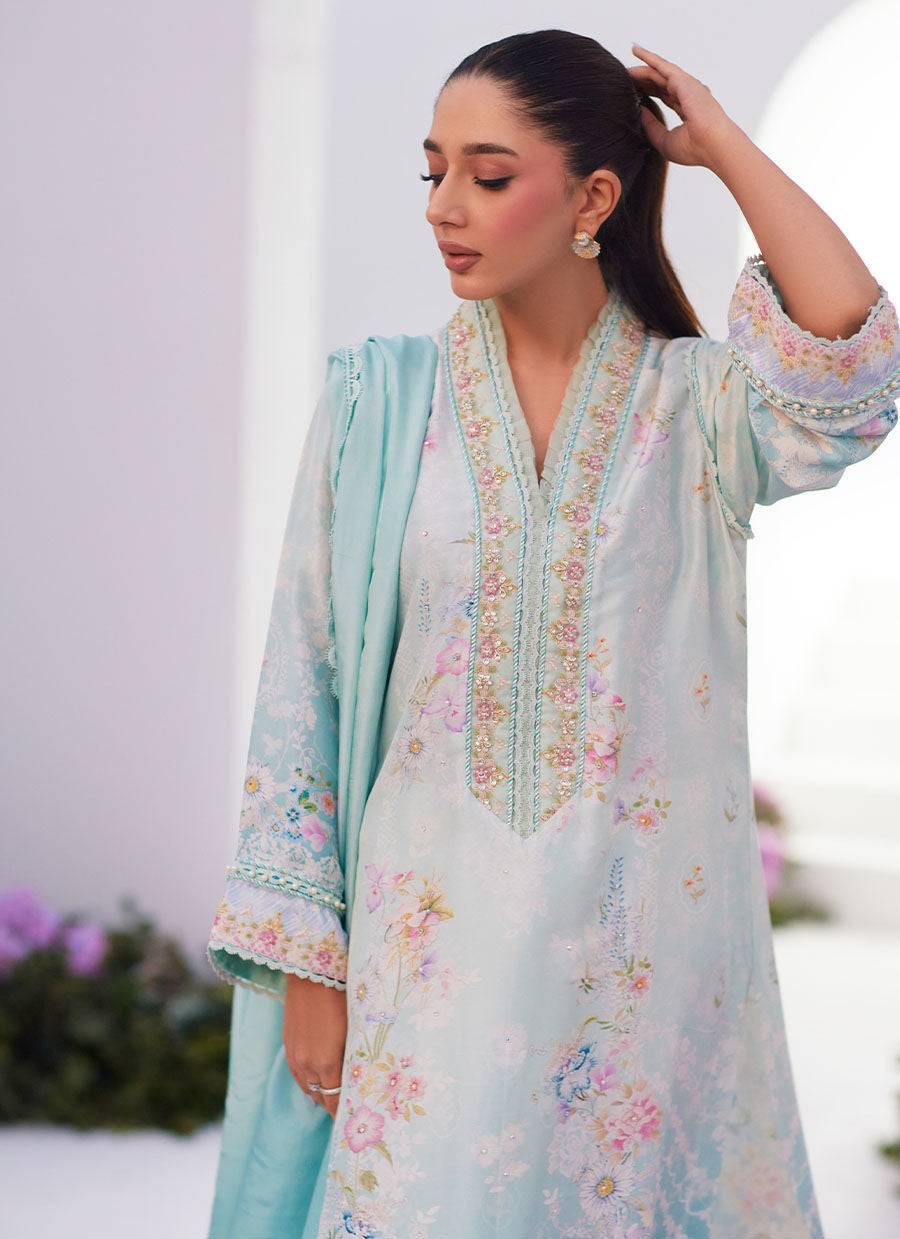 Farah Talib Aziz | Zaza Prints 24 | CYAN OMBRE SHIRT AND DUPATTA - Pakistani Designer Dress - by Farah Talib Aziz | Type: Luxury - 100% Original at Saira Sultan