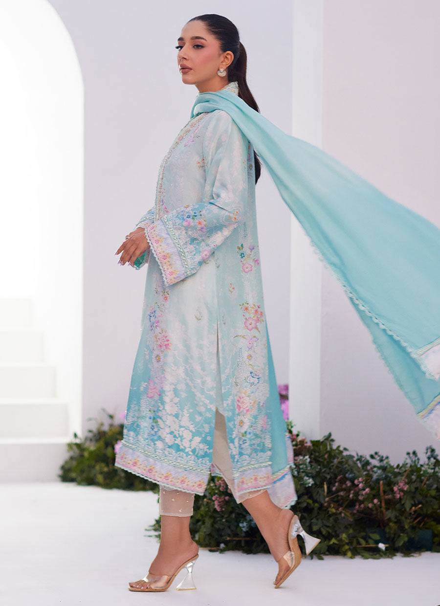 Farah Talib Aziz | Zaza Prints 24 | CYAN OMBRE SHIRT AND DUPATTA - Pakistani Designer Dress - by Farah Talib Aziz | Type: Luxury - 100% Original at Saira Sultan