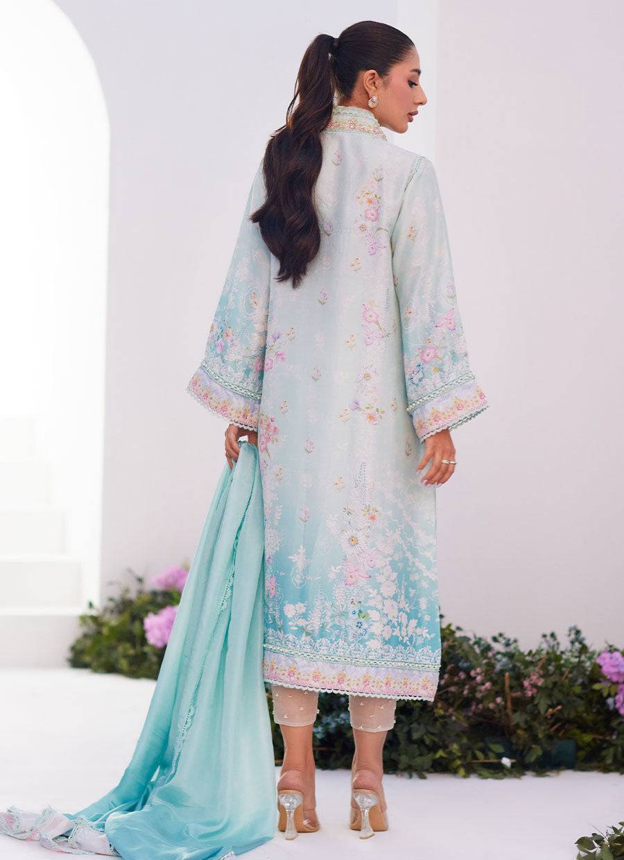 Farah Talib Aziz | Zaza Prints 24 | CYAN OMBRE SHIRT AND DUPATTA - Pakistani Designer Dress - by Farah Talib Aziz | Type: Luxury - 100% Original at Saira Sultan