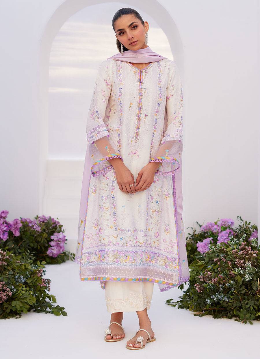 Farah Talib Aziz | Zaza Prints 24 | THISTLE LILAC SHIRT AND DUPATTA - Pakistani Designer Dress - by Farah Talib Aziz | Type: Luxury - 100% Original at Saira Sultan