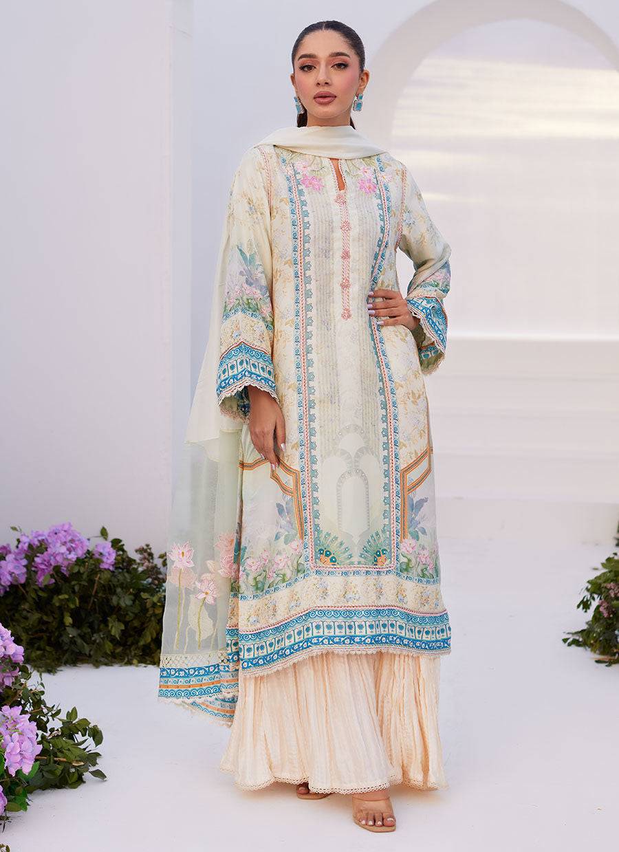 Farah Talib Aziz | Zaza Prints 24 | TURKISH AQUA SHIRT AND DUPATTA - Pakistani Designer Dress - by Farah Talib Aziz | Type: Luxury - 100% Original at Saira Sultan