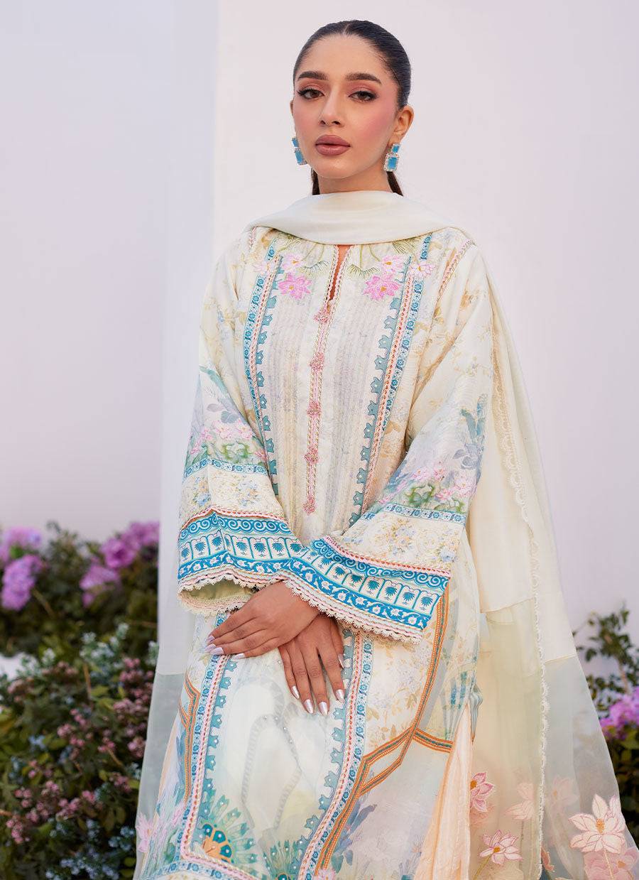 Farah Talib Aziz | Zaza Prints 24 | TURKISH AQUA SHIRT AND DUPATTA - Pakistani Designer Dress - by Farah Talib Aziz | Type: Luxury - 100% Original at Saira Sultan