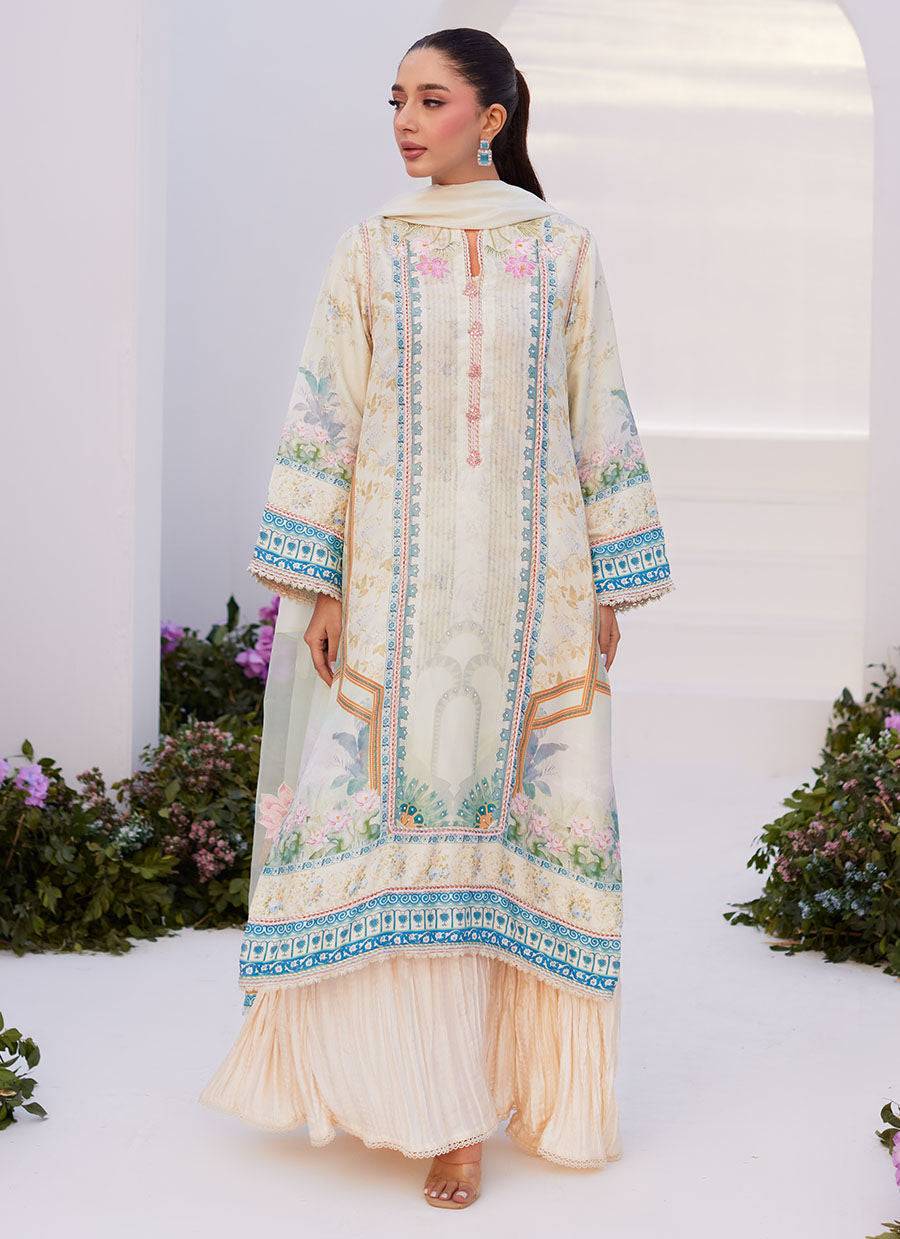 Farah Talib Aziz | Zaza Prints 24 | TURKISH AQUA SHIRT AND DUPATTA - Pakistani Designer Dress - by Farah Talib Aziz | Type: Luxury - 100% Original at Saira Sultan