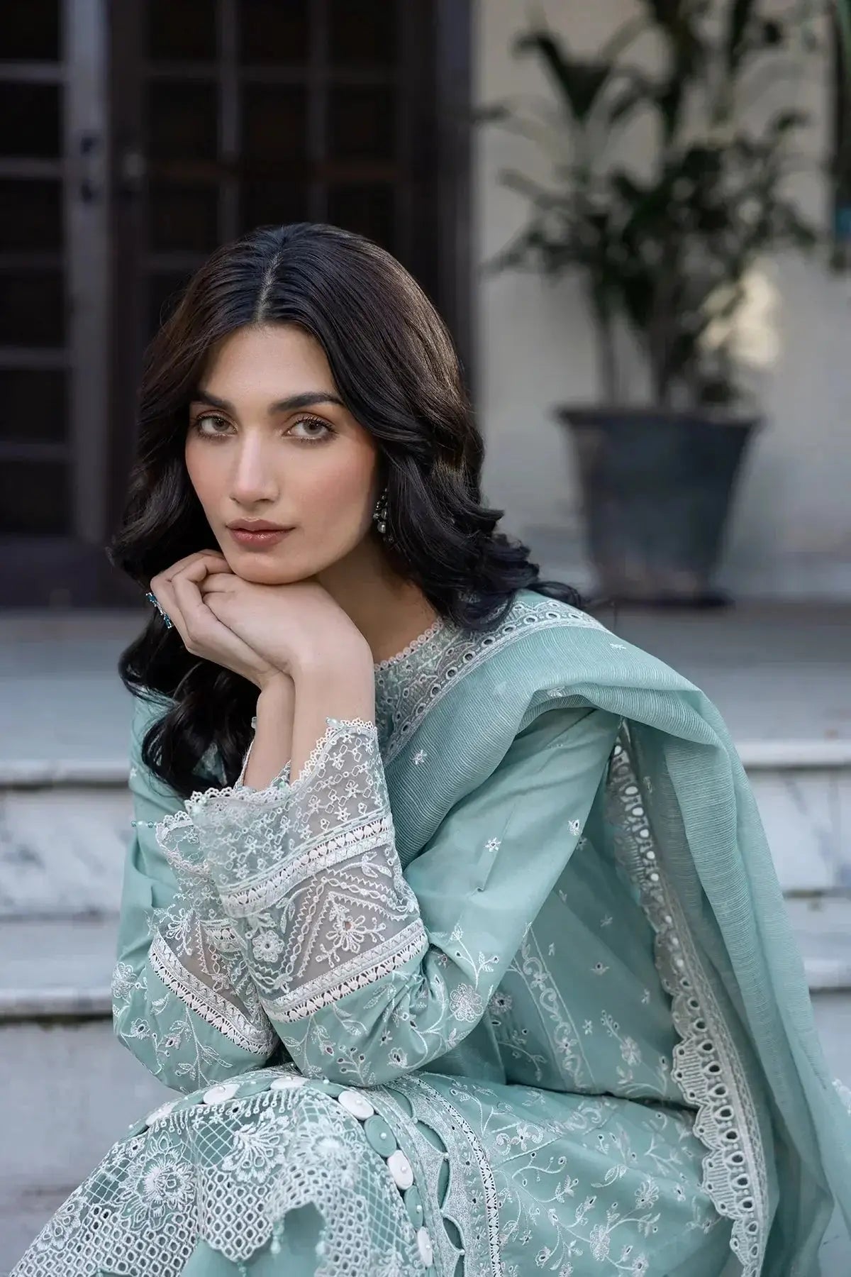 Farasha | Bahaar Embroidered Lawn | Aqua Pearl - Pakistani Designer Dress - by Farasha | Type: Luxury - 100% Original at Saira Sultan
