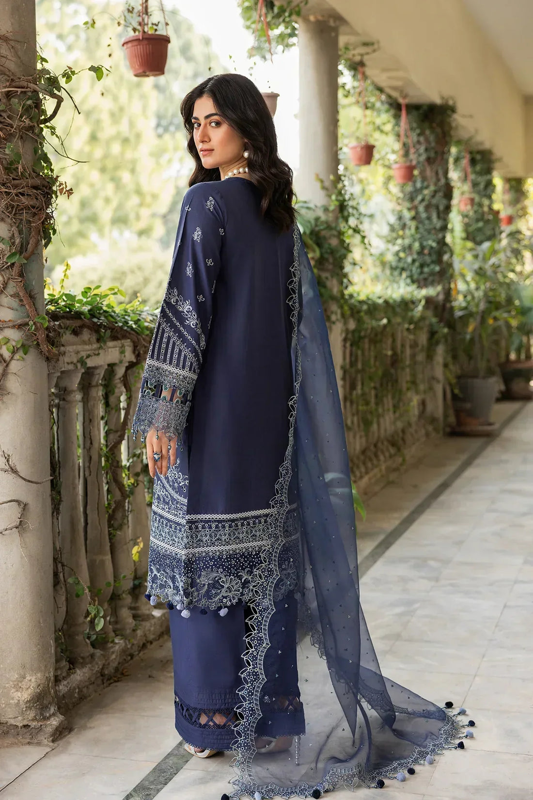 Farasha | Bahaar Embroidered Lawn | Blue Ochre -  Farasha Luxury -  Saira Sultan