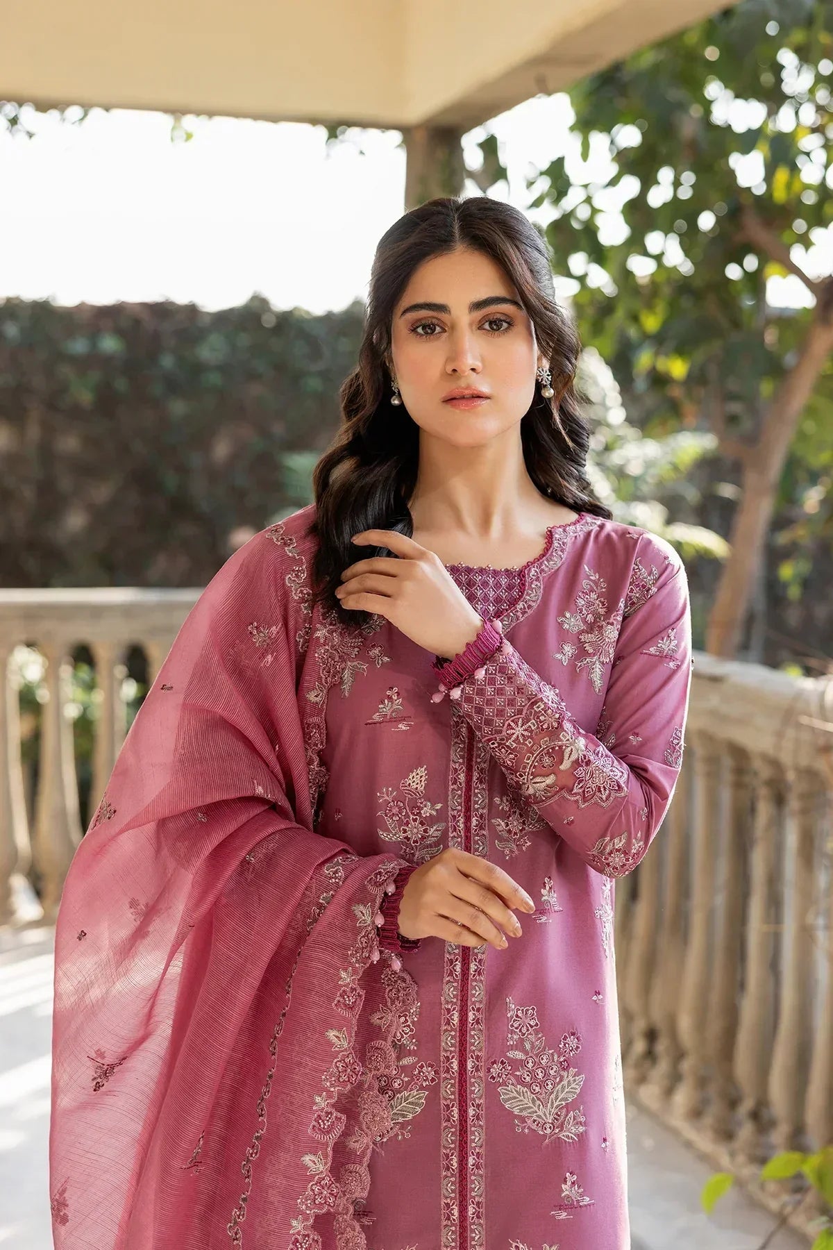 Farasha | Bahaar Embroidered Lawn | Rose Garland - Pakistani Designer Dress - by Farasha | Type: Luxury - 100% Original at Saira Sultan