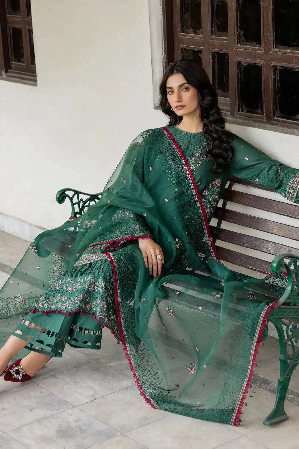 Farasha | Bahaar Embroidered Lawn | Azure Grace - Pakistani Designer Dress - by Farasha | Type: Luxury - 100% Original at Saira Sultan