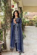 Farasha | Bahaar Embroidered Lawn | Blue Ochre - Pakistani Designer Dress - by Farasha | Type: Luxury - 100% Original at Saira Sultan