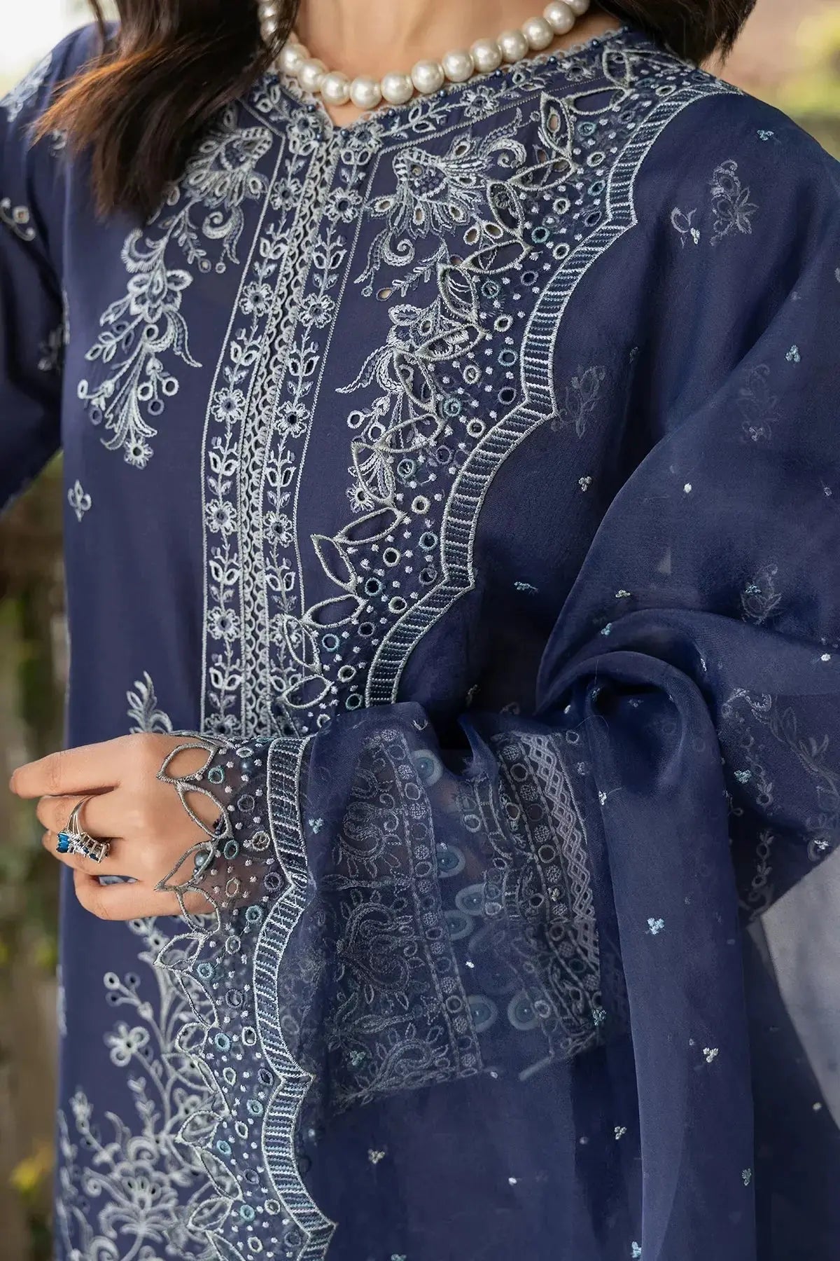 Farasha | Bahaar Embroidered Lawn | Blue Ochre - Pakistani Designer Dress - by Farasha | Type: Luxury - 100% Original at Saira Sultan
