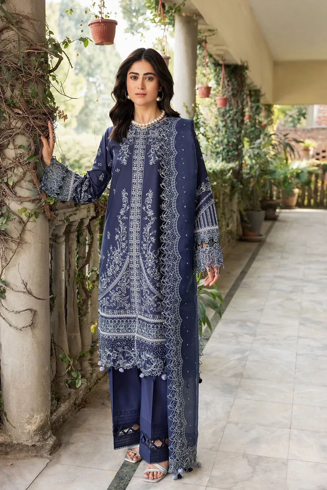 Farasha | Bahaar Embroidered Lawn | Blue Ochre -  Farasha Luxury -  Saira Sultan