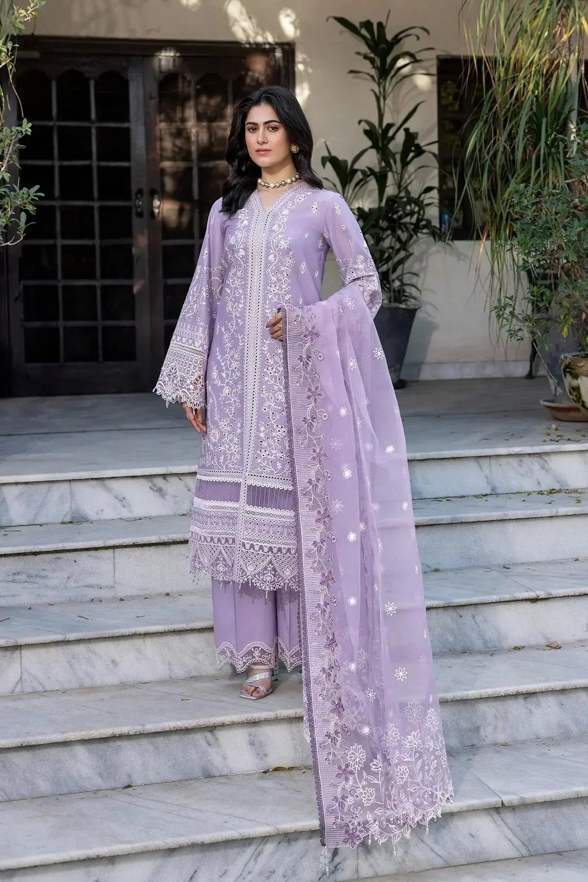Farasha | Bahaar Embroidered Lawn | Lilac Florine - Pakistani Designer Dress - by Farasha | Type: Luxury - 100% Original at Saira Sultan