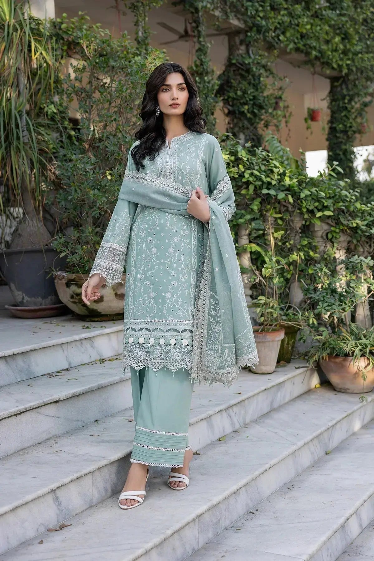 Farasha | Bahaar Embroidered Lawn | Aqua Pearl - Pakistani Designer Dress - by Farasha | Type: Luxury - 100% Original at Saira Sultan