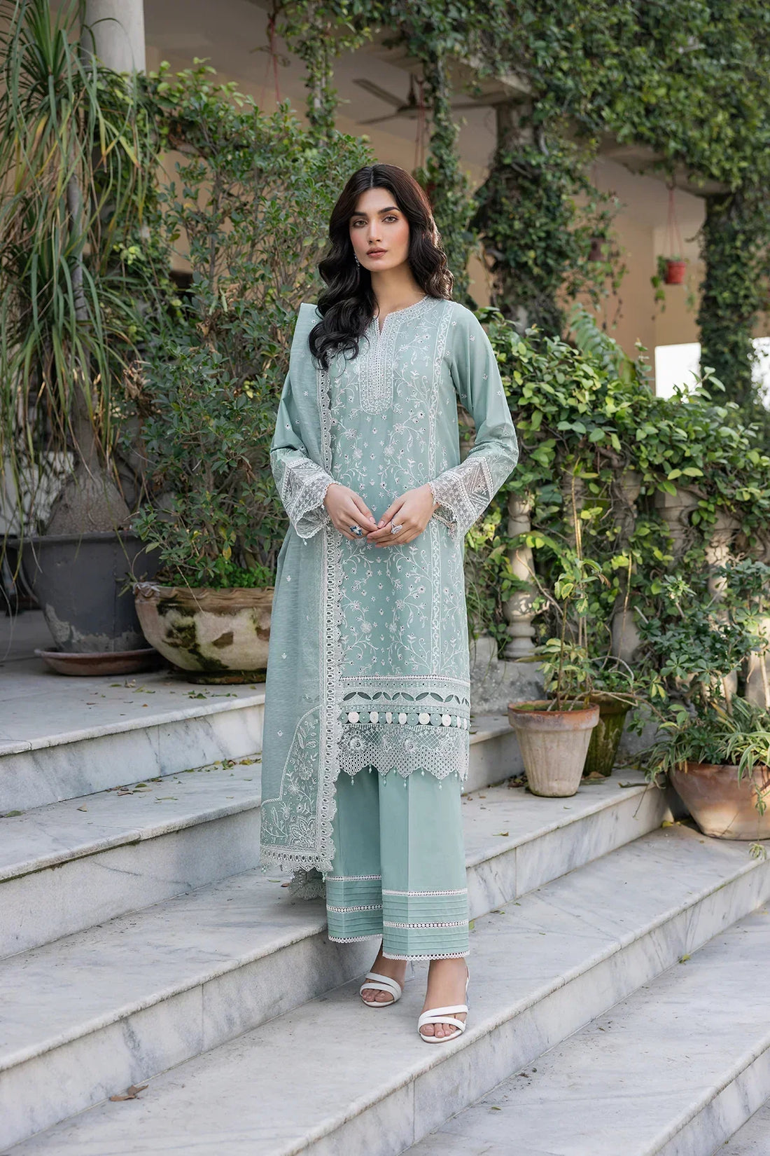 Farasha | Bahaar Embroidered Lawn | Aqua Pearl -  Farasha Luxury -  Saira Sultan