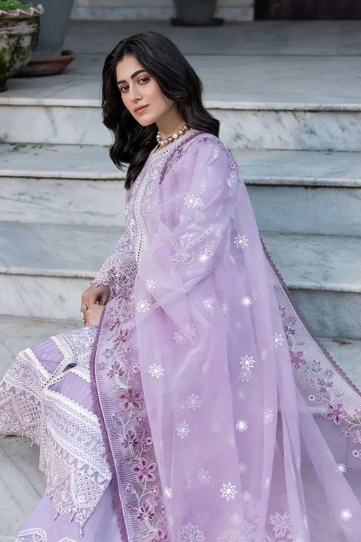 Farasha | Bahaar Embroidered Lawn | Lilac Florine - Pakistani Designer Dress - by Farasha | Type: Luxury - 100% Original at Saira Sultan