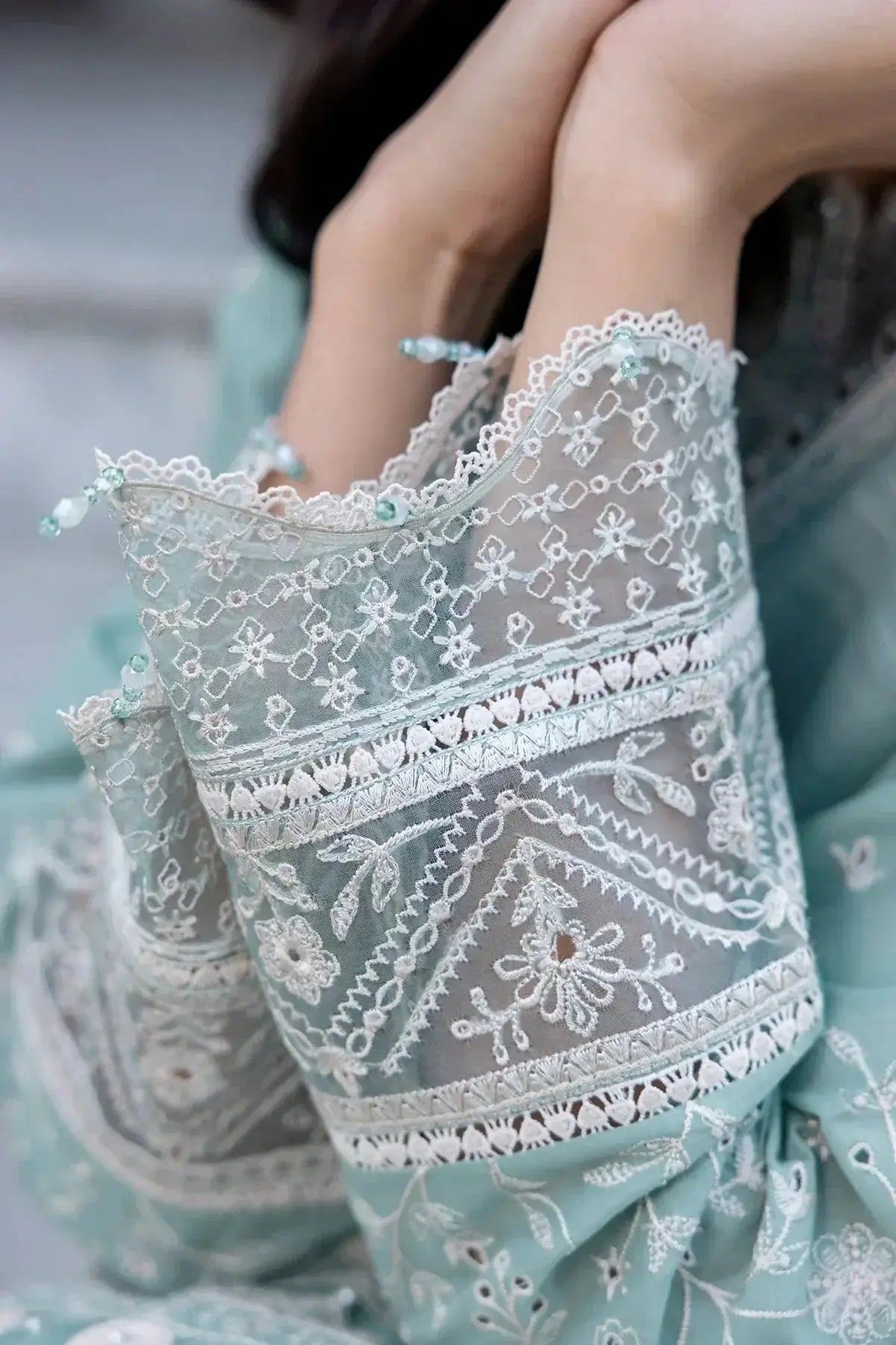 Farasha | Bahaar Embroidered Lawn | Aqua Pearl - Pakistani Designer Dress - by Farasha | Type: Luxury - 100% Original at Saira Sultan